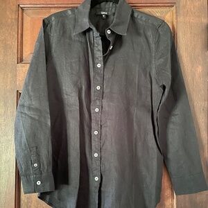 Quince 100% European Linen Long Sleeve Shirt - Black Size Small